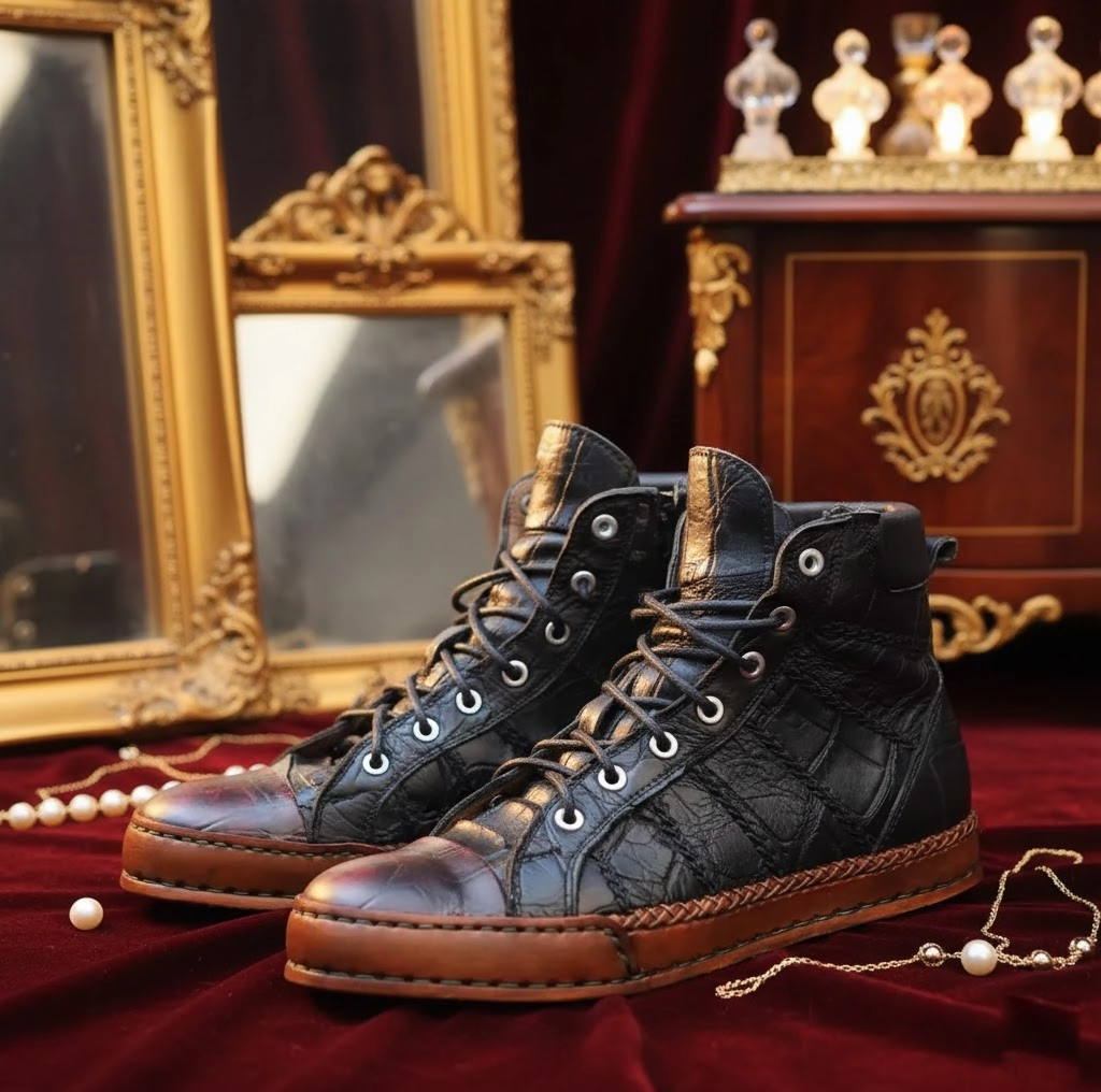 Damatch Obsidian Croco-Heritage - Artisanal High-Top
