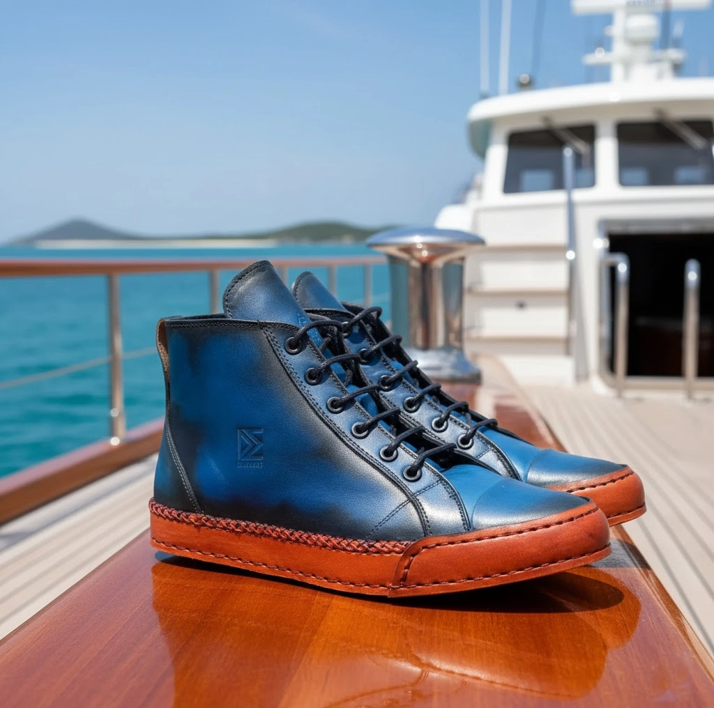 Damatch Cobalt Horizon - Artisanal High-Top Sneaker